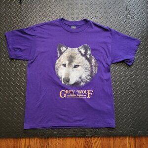 Vintage Grey Wolf Graphic T Shirt, Purple, Single Stitch, Men's XL, Made in USA